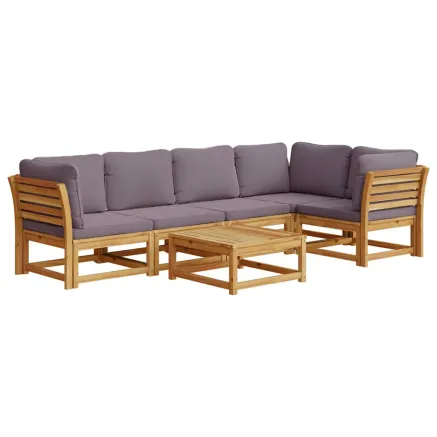 Salon de jardin 6 pcs avec coussins bois d'acacia solide 2