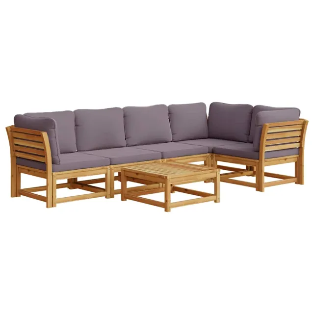 Salon de jardin 6 pcs avec coussins bois d'acacia solide