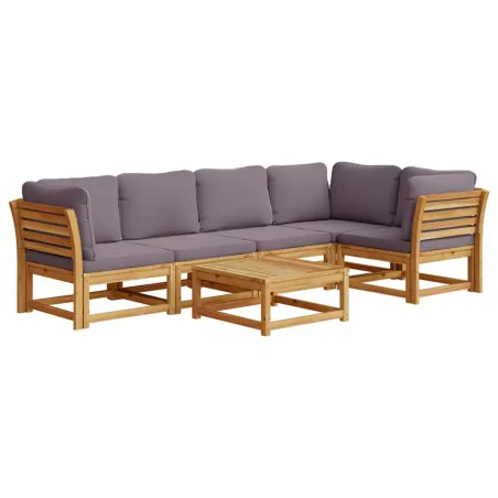Salon de jardin 6 pcs avec coussins bois d'acacia solide