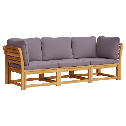 Salon de jardin 3 pcs avec coussins bois massif d'acacia 2