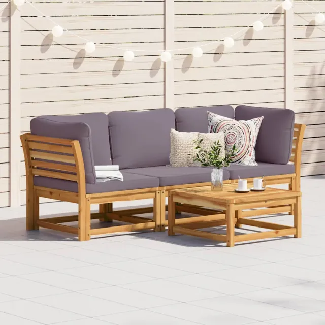 Salon de jardin 3 pcs avec coussins bois massif d'acacia