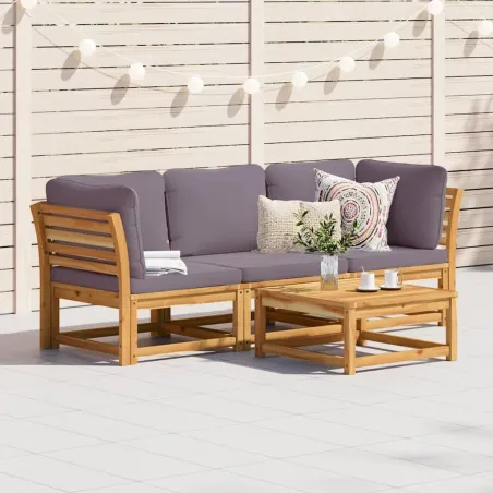 Salon de jardin 3 pcs avec coussins bois massif d'acacia