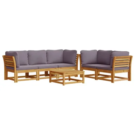 Salon de jardin 6 pcs avec coussins bois d'acacia solide