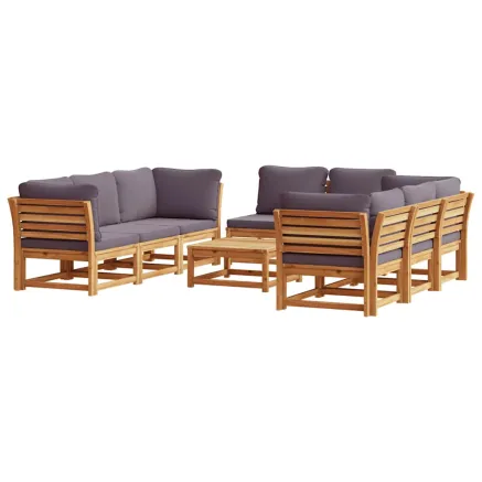 Salon de jardin avec coussins 9 pcs bois massif d'acacia 2