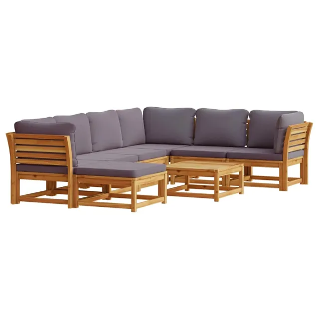 Salon de jardin avec coussins 8 pcs bois massif d'acacia