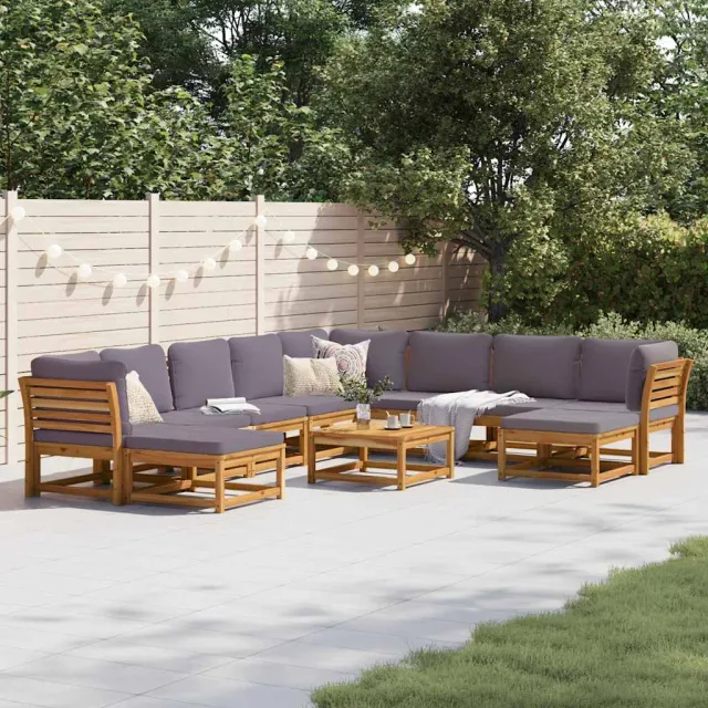 Salon de jardin avec coussins 11 pcs bois massif d'acacia