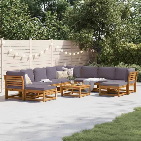 Salon de jardin avec coussins 11 pcs bois massif d'acacia