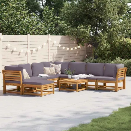 Salon de jardin avec coussins 9 pcs bois massif d'acacia