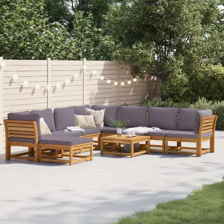 Salon de jardin avec coussins 9 pcs bois massif d'acacia