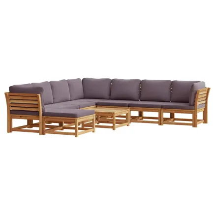 Salon de jardin avec coussins 9 pcs bois massif d'acacia 2