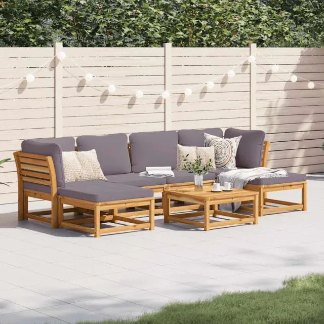 Salon de jardin avec coussins 7 pcs bois massif d'acacia