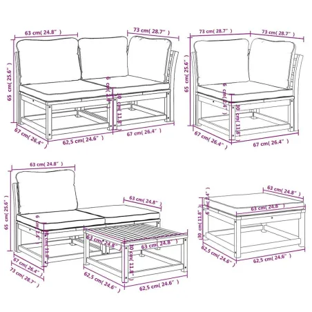 Salon de jardin avec coussins 7 pcs bois massif d'acacia