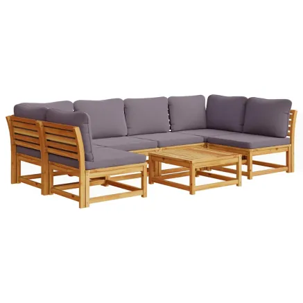 Salon de jardin avec coussins 7 pcs bois massif d'acacia 2