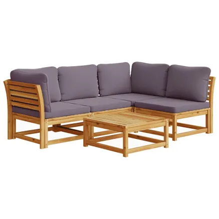 Salon de jardin avec coussins 5 pcs Bois d'acacia solide 2
