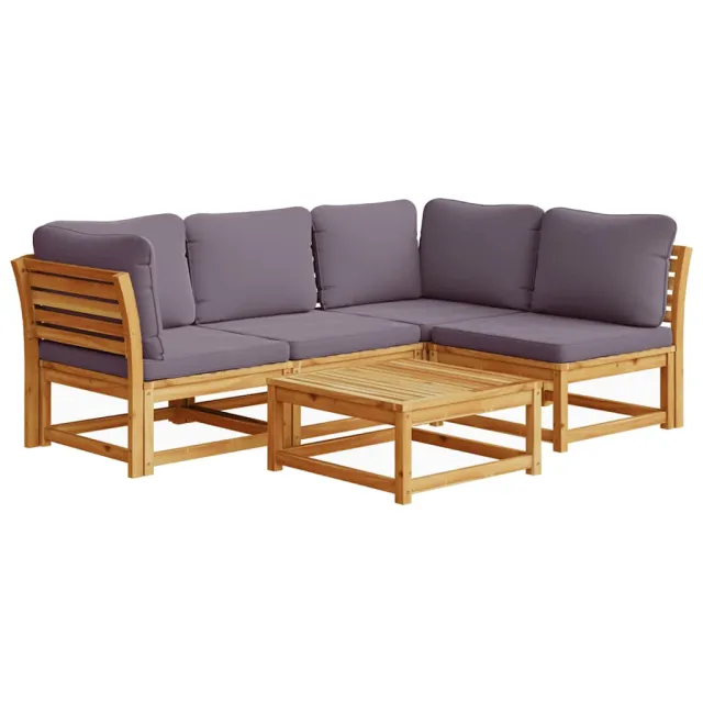 Salon de jardin avec coussins 5 pcs Bois d'acacia solide