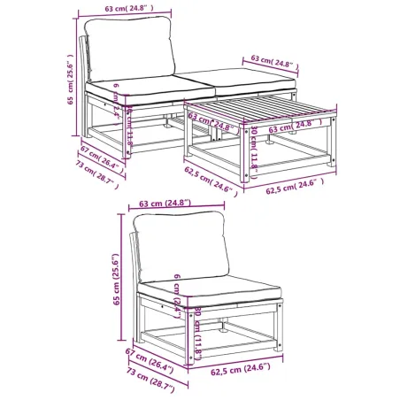 Salon de jardin 4 pcs avec coussins Bois d'acacia solide