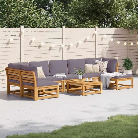 Salon de jardin avec coussins 8 pcs bois massif d'acacia