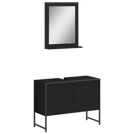 Ensemble d'armoires de salle de bain 2 pcs noir bois ingénierie 2