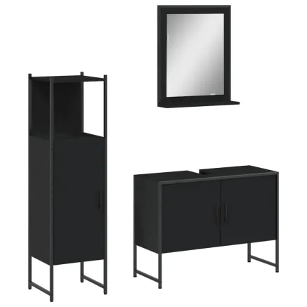 Ensemble d'armoires salle de bain 3 pcs noir bois d'ingénierie 2