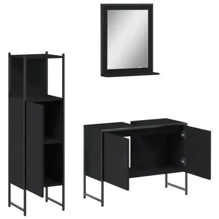 Ensemble d'armoires salle de bain 3 pcs noir bois d'ingénierie