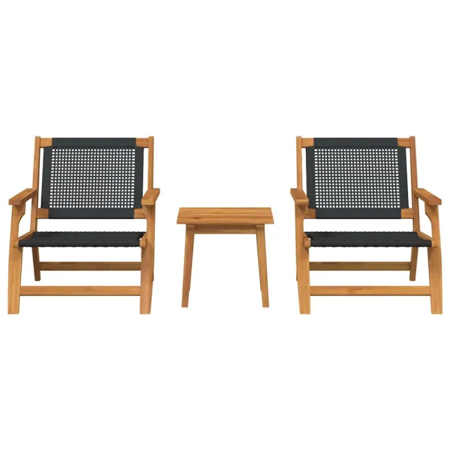 Chaises de jardin avec table 3 pcs Noir Bois d'Acacia Massif