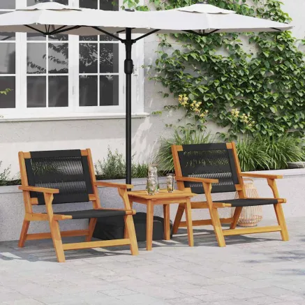 Chaises de jardin avec table 3 pcs Noir Bois d'Acacia Massif
