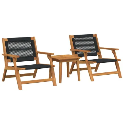Chaises de jardin avec table 3 pcs Noir Bois d'Acacia Massif 2
