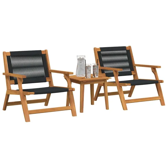 Chaises de jardin avec table 3 pcs Noir Bois d'Acacia Massif