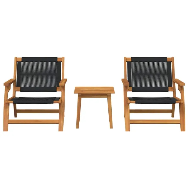 Chaises de jardin avec table 3 pcs Noir Bois d'Acacia Massif