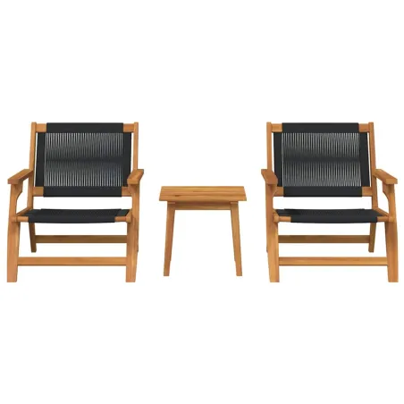 Chaises de jardin avec table 3 pcs Noir Bois d'Acacia Massif
