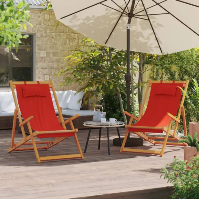 Chaises de plage pliables lot de 2 rouge tissu