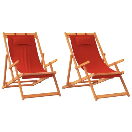 Chaises de plage pliables lot de 2 rouge tissu 2