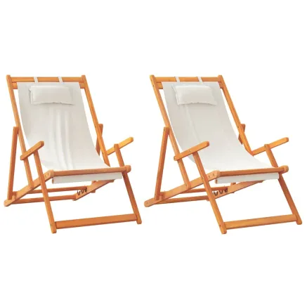 Chaises de plage pliables lot de 2 crème tissu 2