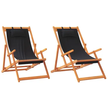 Chaises de plage pliables lot de 2 noir tissu 2