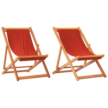 Chaises de plage pliables lot de 2 rouge tissu 2