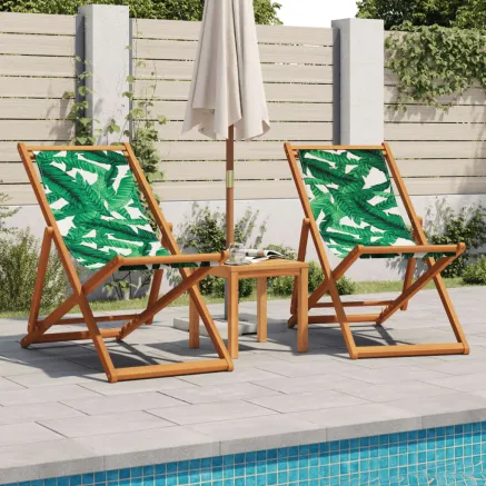Chaises de plage pliantes lot de 2 tissu et bois massif 2