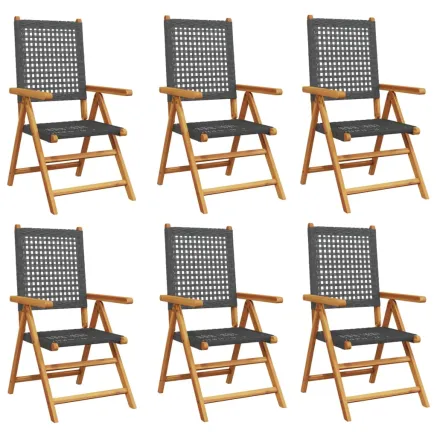 Chaises inclinables de jardin lot de 6 noir rotin bois massif 2