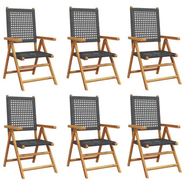 Chaises inclinables de jardin lot de 6 noir rotin bois massif