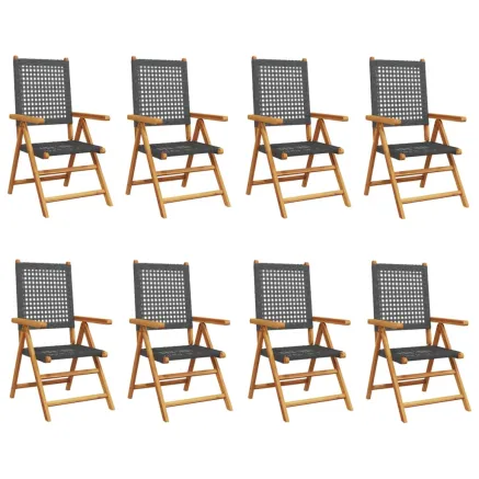 Chaises inclinables de jardin lot de 8 noir rotin bois massif 2