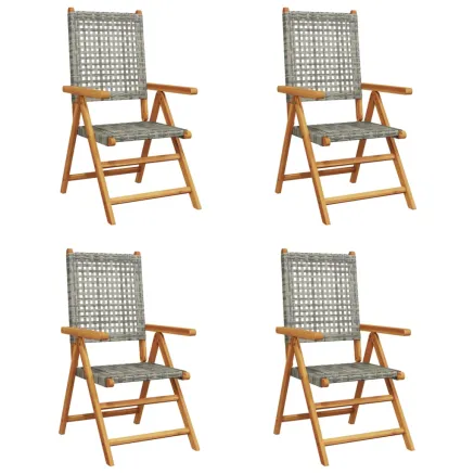 Chaises inclinables de jardin lot de 4 gris rotin bois massif 2