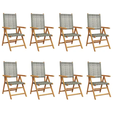 Chaises inclinables de jardin lot de 8 gris rotin bois massif
