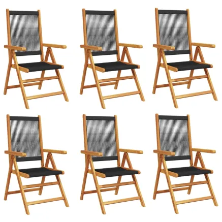 Chaises inclinables de jardin lot de 6 noir bois massif acacia 2