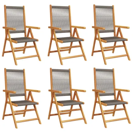 Chaises inclinables de jardin lot de 6 gris bois massif acacia 2