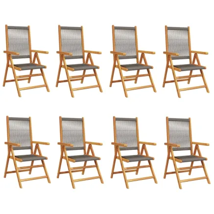 Chaises inclinables de jardin lot de 8 gris bois massif acacia 2