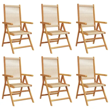 Chaises inclinables de jardin lot de 6 beige bois massif acacia