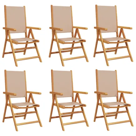 Chaises inclinables de jardin lot de 6 taupe tissu bois massif 2