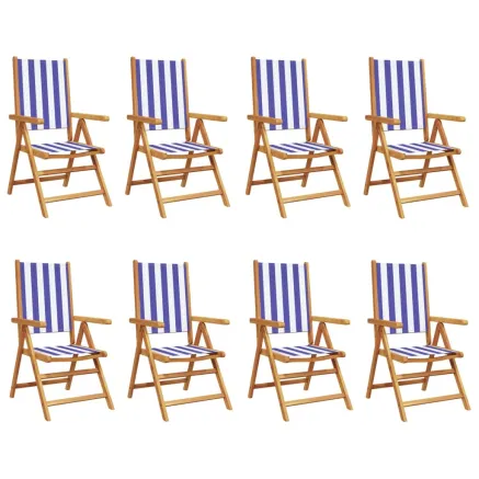 Chaises inclinables de jardin lot de 8 tissu et bois massif 2
