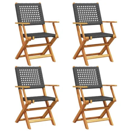 Chaises de jardin pliantes lot de 4 noir poly rotin bois massif 2