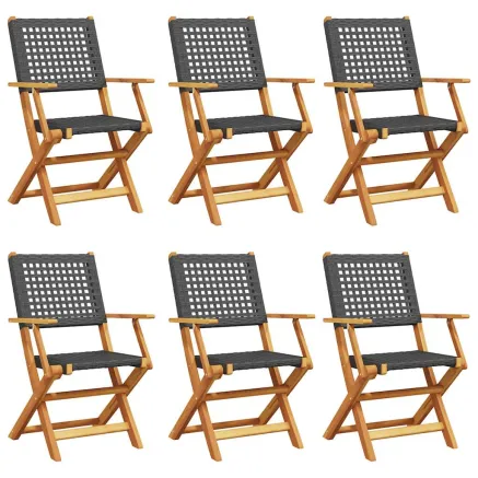 Chaises de jardin pliantes lot de 6 noir poly rotin bois massif 2