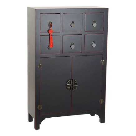 Cajonera DKD Home Decor Negro Rojo Multicolor Abeto Madera MDF Orienta